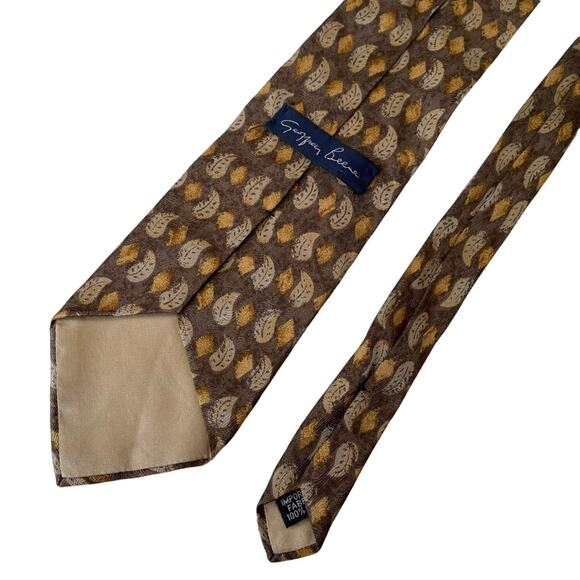 Geoffrey Beene Silk Tie Feathers Geometric Tan Brown Neutrals Made in USA EUC - Picture 2 of 7